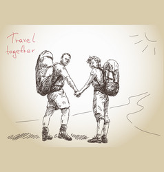 Hand Drawn Traveller Couple Holding Hands