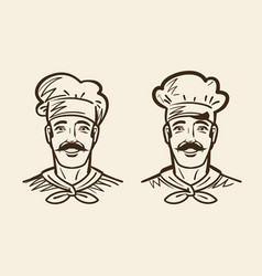 Portrait Of Happy Chef Cook Sketch Vintage