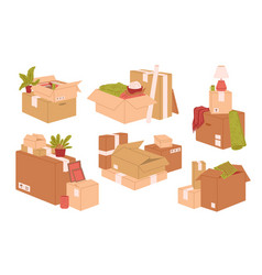 Set Of Cardboard Box Piles Flat