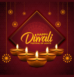 Happy Diwali Festival Of Lights With Diyas Banner