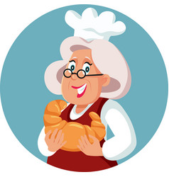 Baker Shop Lady Holding A Big Croissant