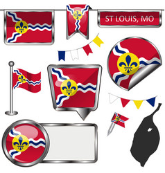 Glossy Icons With Flag St Louis Mo