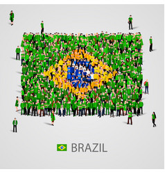 Large Group Of People In The Brazil Flag Shape