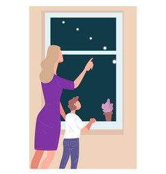 Mom Showing Milky Way In Sky To Kid