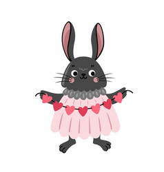 Rabbit Holding Heart Garland Cute Black Bunny