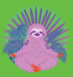 Yoga Sloth With Tropic Plants