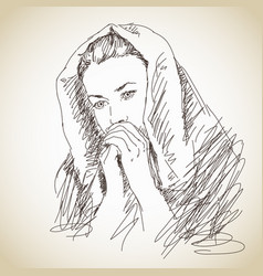 Sketch Of Praying Young Woman