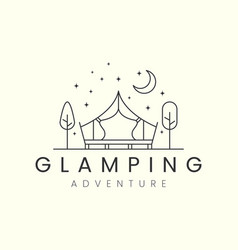 Glamping With Tree Line Art Logo Template Design