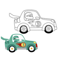 Race Car Cartoon Coloring Book Or Page