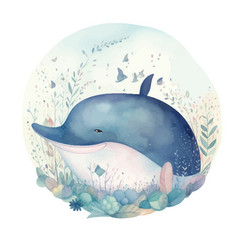 Cute Blue Watercolor Whale Postcard