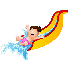 Cartoon Boy Playing Waterslide