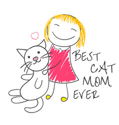 Cat Mom T Shirt Design With Little Girl And Cute