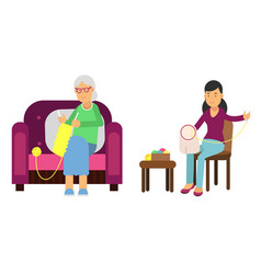 Senior Woman Knitting And Crocheting