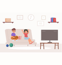 Children Watching Tv In Living Room Cute Cartoon