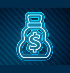 Glowing Neon Line Old Money Bag Icon Isolated