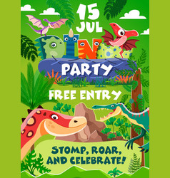 Birthday Party Flyer Cartoon Dinosaurs And Dino