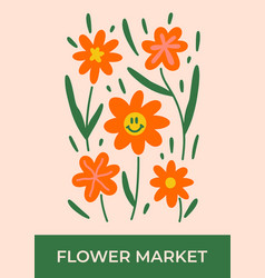 Abstract Retro Hippie Flower Market Poster