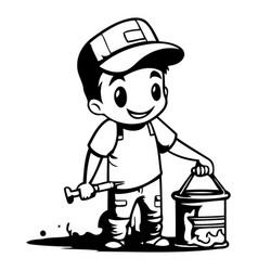 Cute Cartoon Boy With Paint Roller And Bucket