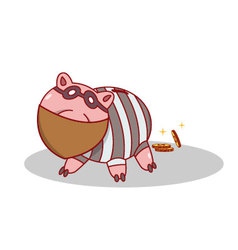 Isolated Cartoon Piggy Bang Burglar Stealing Money