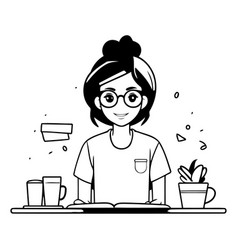 Young Woman Working At Home In A Flat Style