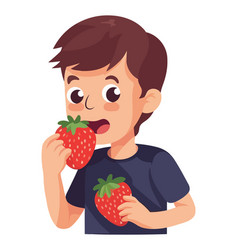 A Cute Child Eating Fresh Strawberry Summer