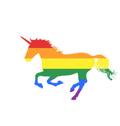 Gay Rainbow Flag Over Elegant Unicorn Horse Gallop