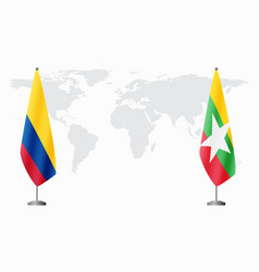 Colombia And Myanmar Flags For Official Meeting