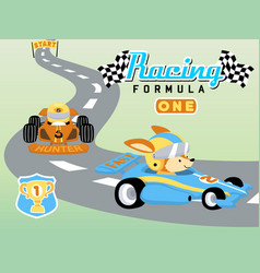 Funny Car Racing Cartoon With Cute Fox Car Racing