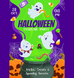 Halloween Party Flyer Kawaii Ghost Witch Cauldron