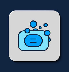 Filled Outline Bar Of Soap Icon Isolated On Blue