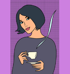 Asian Woman With A Cup Of Coffee