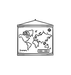 World Map Hanging On The Wall Hand Drawn Outline