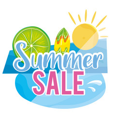 Colored Summer Sale Banner With Surfboard And Sun