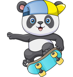 Cute Little Panda Cartoon Playing Skateboard