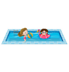 Two Girls Playing In The Swimming Pool