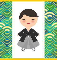 Japanese Boy In National Costume Kimono Cartoon