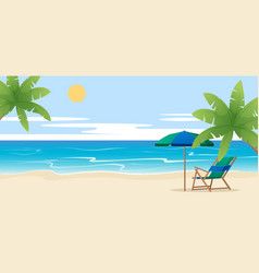 Beach With Palm Tree And Chair Umbrella Summer