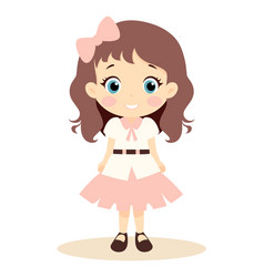 Cute Cartoon Little Girl Standing Pink Skirt Bow