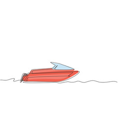 Single One Line Drawing Motor Boat Or Small Boat