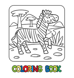 Funny Zebra Standing On Lawn Kids Coloring Book