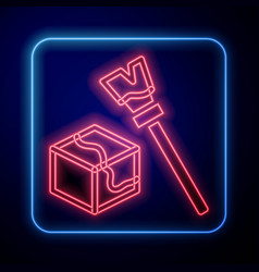 Glowing Neon Isometric Cube Icon Isolated On Black