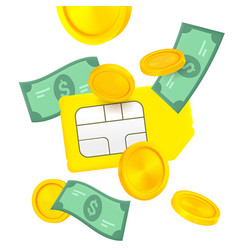 Mobile Phone Sim Card With Money 3d Isolated