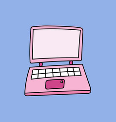 Cute Hand Drawn Cartoon Pink Laptop With Keyboard