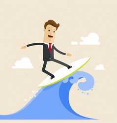 Happy Businessman Surfing On The Wave Flat