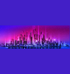 Night City With Neon Glow And Vivid Colors