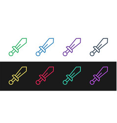 Set Line Sword Toy Icon Isolated On Black And