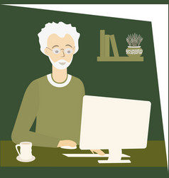 Old Man Work At Home Freelance Work Concept