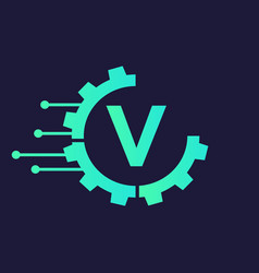 Cog Gear Logo Technology Symbol On Letter V