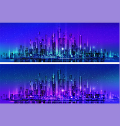 Night City With Neon Glow And Vivid Colors