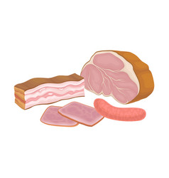 Fresh Bacon Slab And Meat Isolated On White